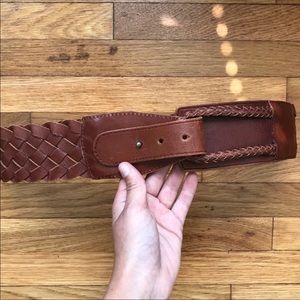 LINEA PELLE Boho braided thick brown leather belt